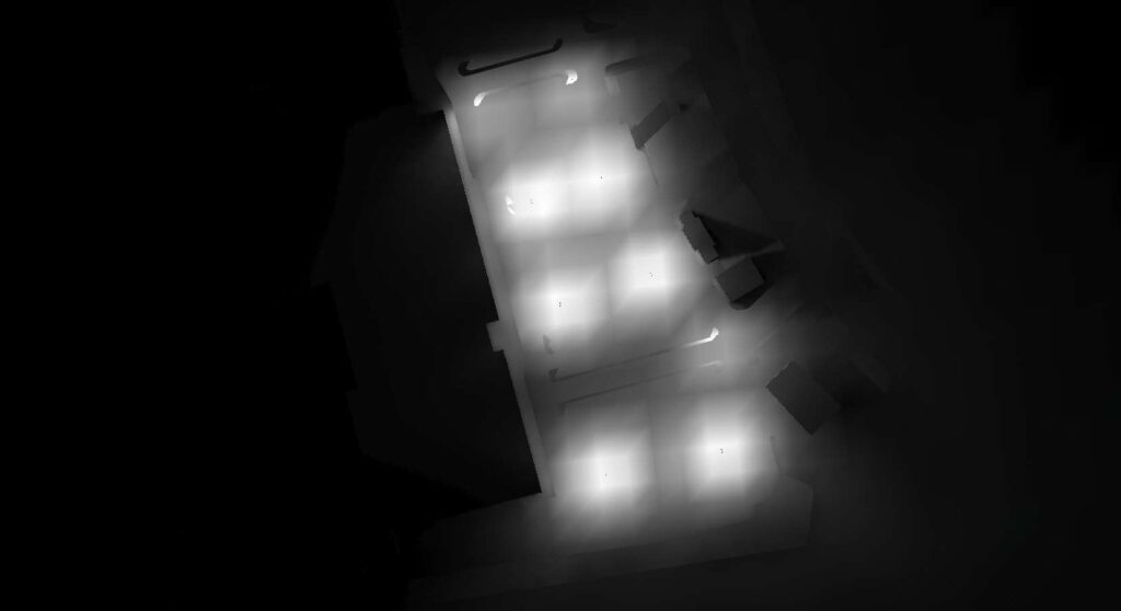 Top down lighting simulation showing the new light pattern and coverage.